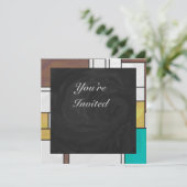 Invitation Impression Brown jaune Turquoise Mondrial (Debout devant)