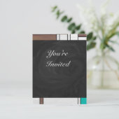 Invitation Impression Brown jaune Turquoise Mondrial (Debout devant)