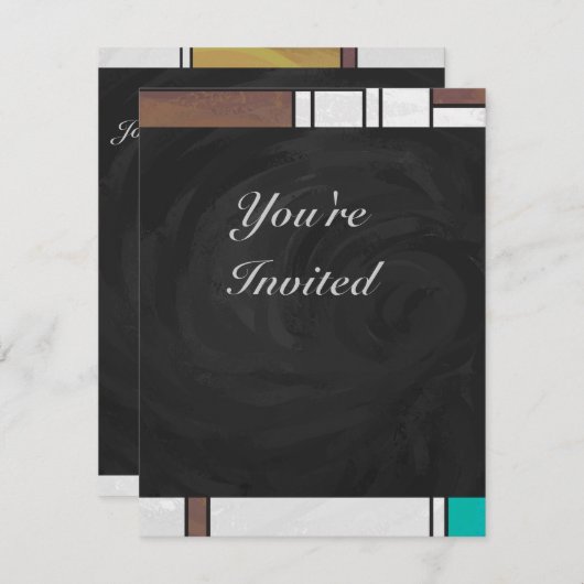 Invitation Impression Brown jaune Turquoise Mondrial (Devant / Derrière)
