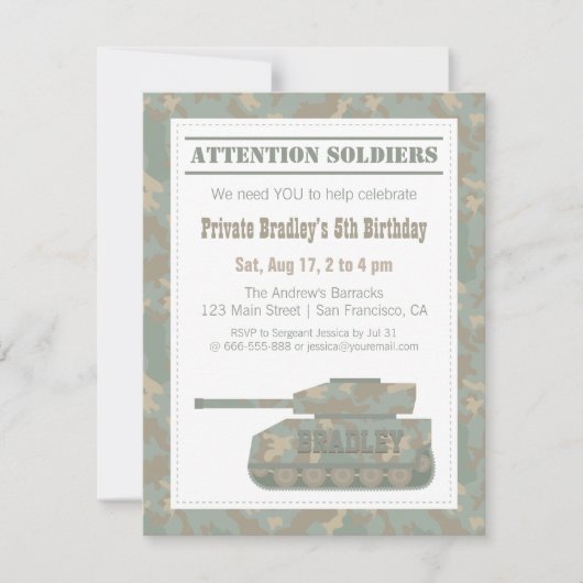 Invitation Impression camouflage militaire Fête d'anniversair (Devant)