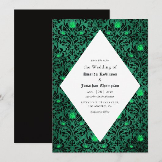 Invitation Impression damassée gothique mariage rustique Hall (Devant / Derrière)