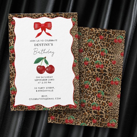 Invitation Impression d'animal Léopard Guépard Fille Cherry A