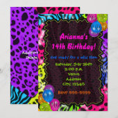 Invitation Impression d'animal néon Guépard léopard Zèbre Fêt (Devant / Derrière)