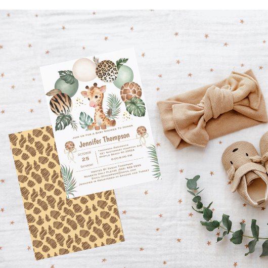 Invitation Impression d'animaux de safari bébé girafe mignon