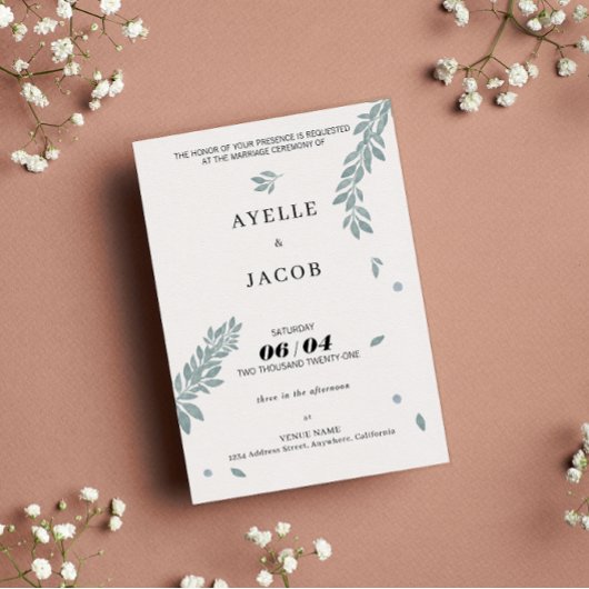 Invitation Impression d'aquarelle minimaliste Foliage personn