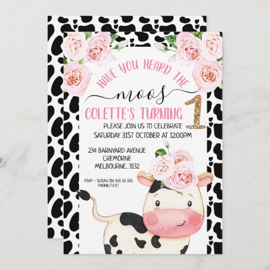 Invitation Impression De Vache Avez-Vous Entendu La Moos 1Er  (Devant / Derrière)