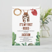 Invitation Impression de vache Russe Premier Rodéo Cowboy (Debout devant)