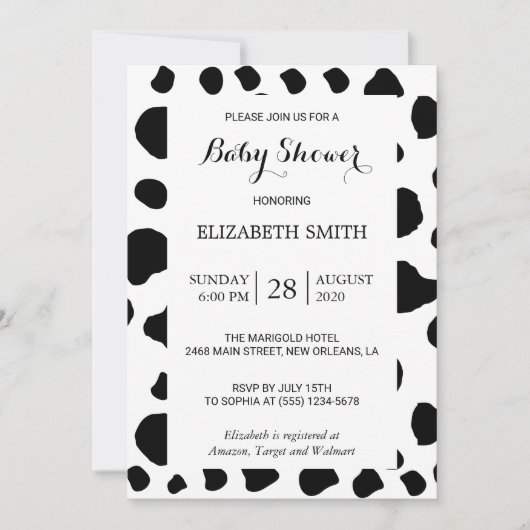 Invitation Impression De Vache, Spots De Vache, Noir Et Blanc (Devant)