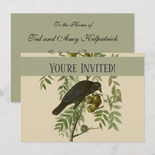 Invitation Impression d'oiseau Grackle violet d'Audubon Botan (Devant / Derrière)