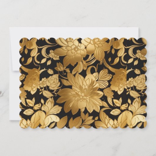 Invitation Impression florale dorée de luxe sur fond noir (Devant)