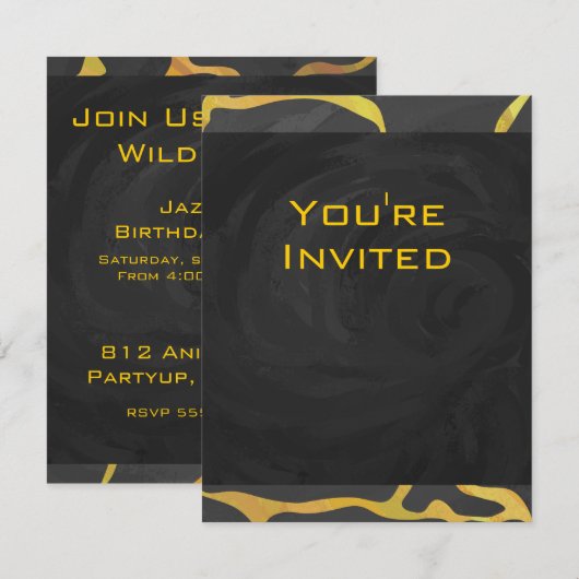 Invitation Impression Giraffe noir et jaune (Devant / Derrière)