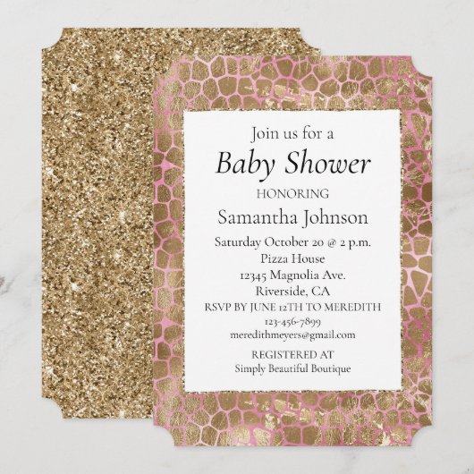 Invitation Impression Girl Rose Gold Giraffe (Devant / Derrière)