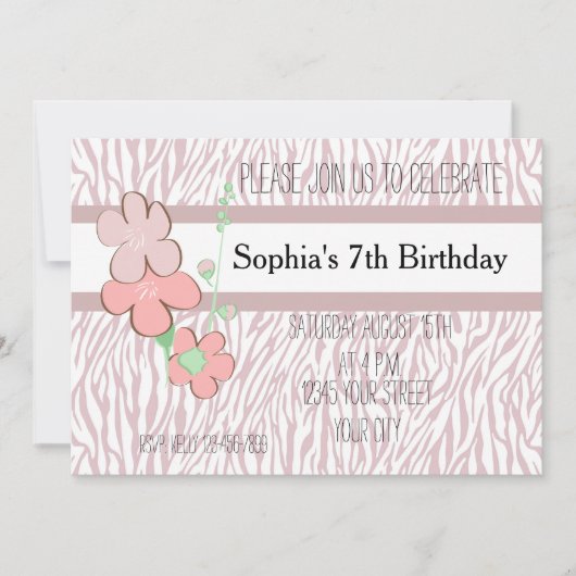 Invitation Impression Girl rose Zebra (Devant)