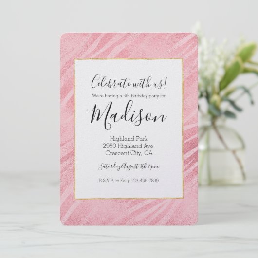 Invitation Impression Glam Pink Zebra (Debout devant)