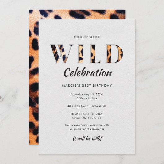 Invitation Impression léopard de célébration sauvage (Devant / Derrière)