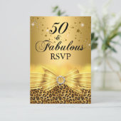 Invitation Impression léopard et nœud 50 et fabuleux RSVP or (Debout devant)