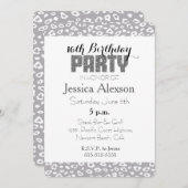 Invitation Impression léopard gris blanc 16e anniversaire (Devant / Derrière)