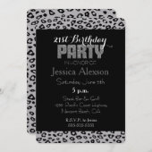 Invitation Impression léopard gris noir 21e anniversaire (Devant / Derrière)
