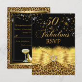 Invitation Impression léopard & Nœud Or 50 & Fabuleux RSVP (Devant / Derrière)