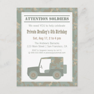 Invitation Impression militaire de camouflage Fête d'annivers