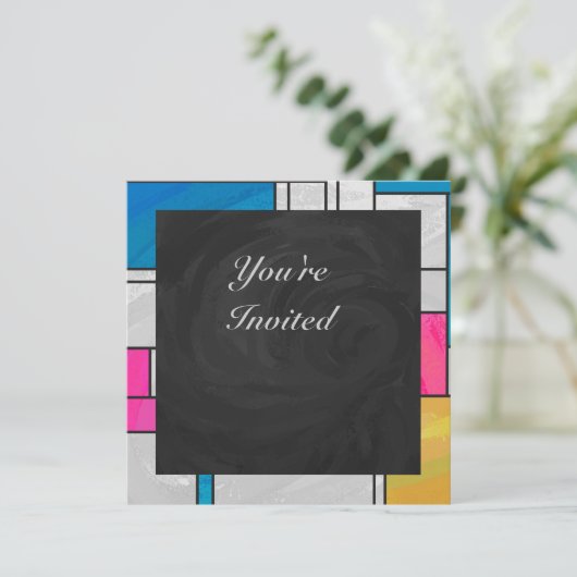 Invitation Impression Mondrial jaune rose (Debout devant)
