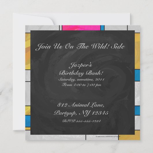 Invitation Impression Mondrial jaune rose (Dos)