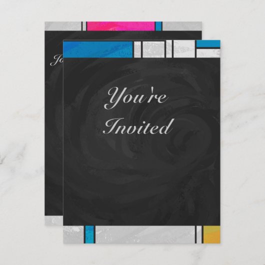 Invitation Impression Mondrial jaune rose (Devant / Derrière)