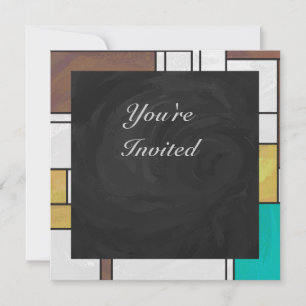 Invitation Impression Mondrian Brun Jaune Sarcelle