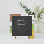 Invitation Impression Mondrian Brun Jaune Vert (Debout devant)
