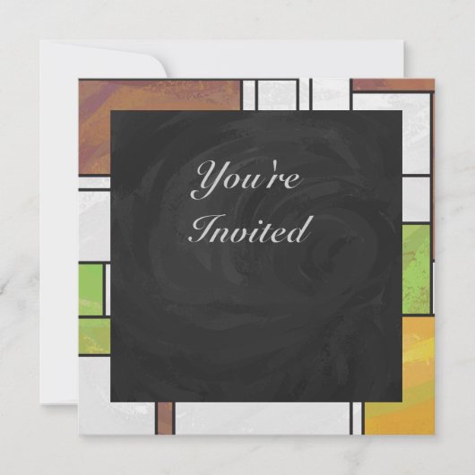 Invitation Impression Mondrian Brun Jaune Vert (Devant)