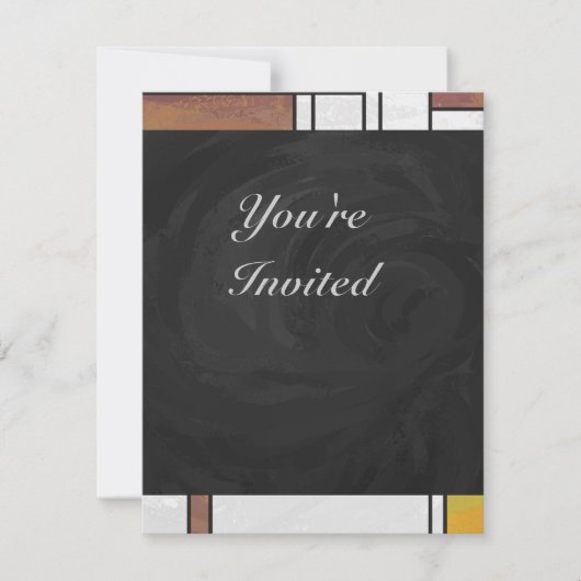 Invitation Impression Mondrian Brun Jaune Vert (Devant)