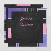 Invitation Impression noire violet mondriaque (Devant / Derrière)