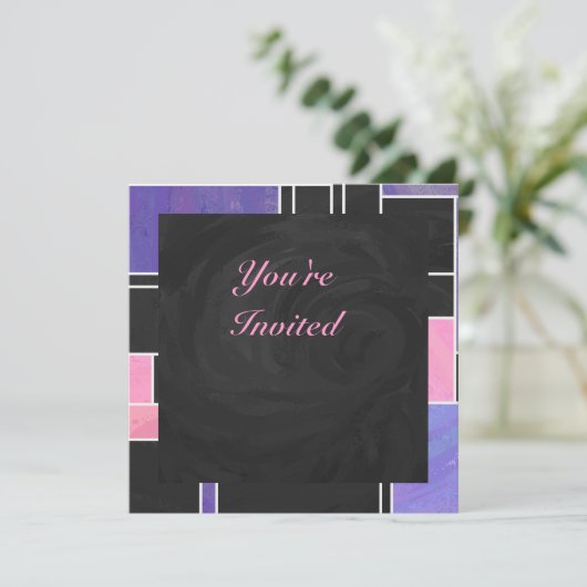 Invitation Impression noire violet mondriaque (Debout devant)