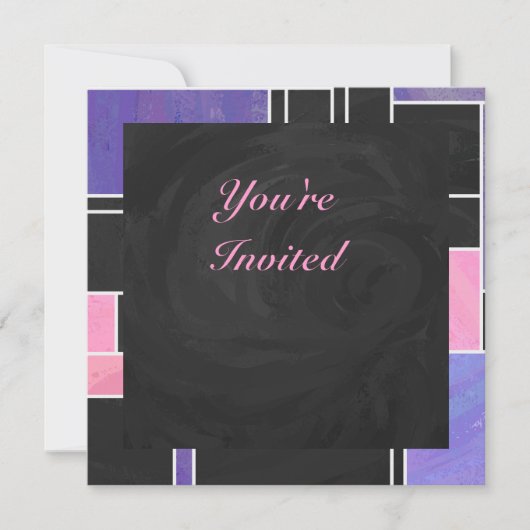 Invitation Impression noire violet mondriaque (Devant)