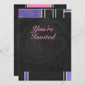 Invitation Impression noire violet mondriaque (Devant / Derrière)