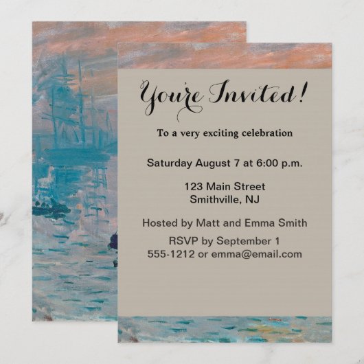 Invitation Impression, soleil levant Claude Monet (Devant / Derrière)
