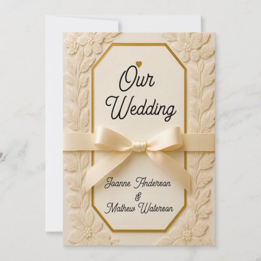 Invitation Impression sur toile de mariage Crème et Or – Cadr (Devant)