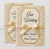 Invitation Impression sur toile de mariage Crème et Or – Cadr (Devant / Derrière)