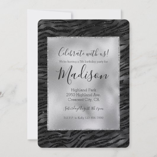Invitation Impression Zebra Noir Argent (Devant)