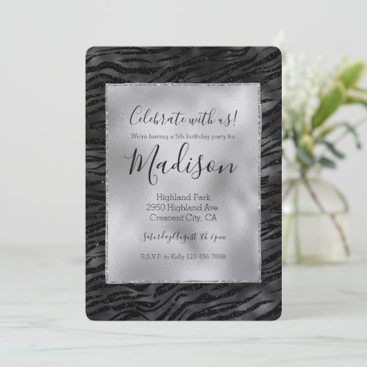 Invitation Impression Zebra Noir Argent (Debout devant)