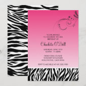 Invitation impression zèbre ; anniversaire florissant (Devant / Derrière)