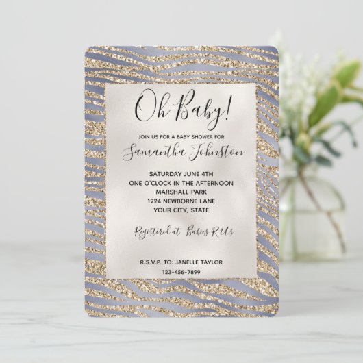 Invitation Impression zèbre paillettes or luxe violet (Debout devant)