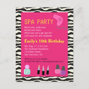 Invitation Impression Zèbre, Soirée Spa, Pour Filles