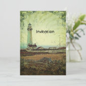 Invitation Impressionnisme de paysage côtier chic phare (Debout devant)