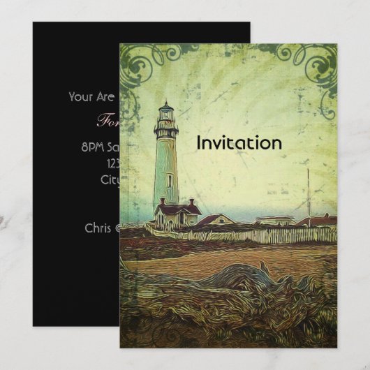 Invitation Impressionnisme de paysage côtier chic phare (Devant / Derrière)