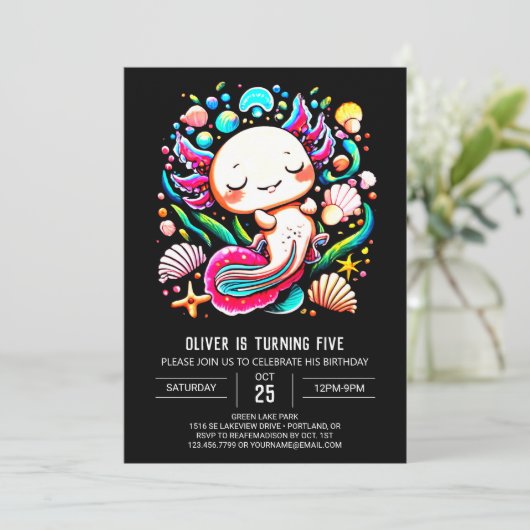 Invitation Imprimable Axolotl coloré Anniversaire (Debout devant)