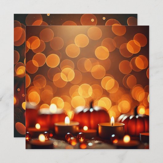 Invitation Imprimable bougie Lit Citrouilles Bokeh Scrapbook (Devant / Derrière)
