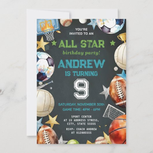 Invitation imprimable d'anniversaire de sports per (Devant)