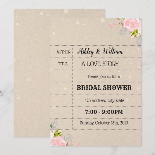 Invitation imprimable de Fête de la mariée de (Devant / Derrière)