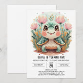 Invitation Imprimable fille tortue sous-marine Anniversaire (Devant / Derrière)